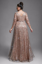 Curveins Plus Size Elegant Round Neck Sequin Floral Waist-Fit Maxi Dress