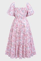 Curveins Plus Size Lantern Sleeves Square Neckline Floral Maxi Dress