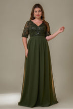 Curveins Plus Size V-Neck Sequin Floral Patchwork Maxi Dress