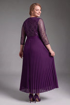 Curveins Plus Size Chic Round Neck Ruched Detail Long Sleeve Maxi Dress