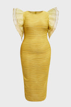 Curveins Plus Size Ruffle Sleeve Color Block Bodycon Midi Dress Elegant Fit