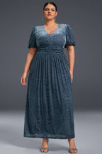 Curveins Plus Size V-Neck Velvet Plain Maxi Dress