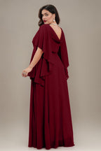 Curveins Plus Size V Neck Batwing Sleeve Chiffon Maxi Dress Elegant Flowing Fit