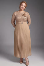 Curveins Plus Size Chic Round Neck Ruched Detail Long Sleeve Maxi Dress