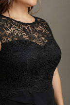 Curveins Plus Size Round Neck Chiffon Cross Ruffle A-Line Sheer Elegant Maxi Dress