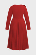 Curveins Plus Size Round-Neck Ruffled Long-Sleeve Elegant Pleated Maxi Dress