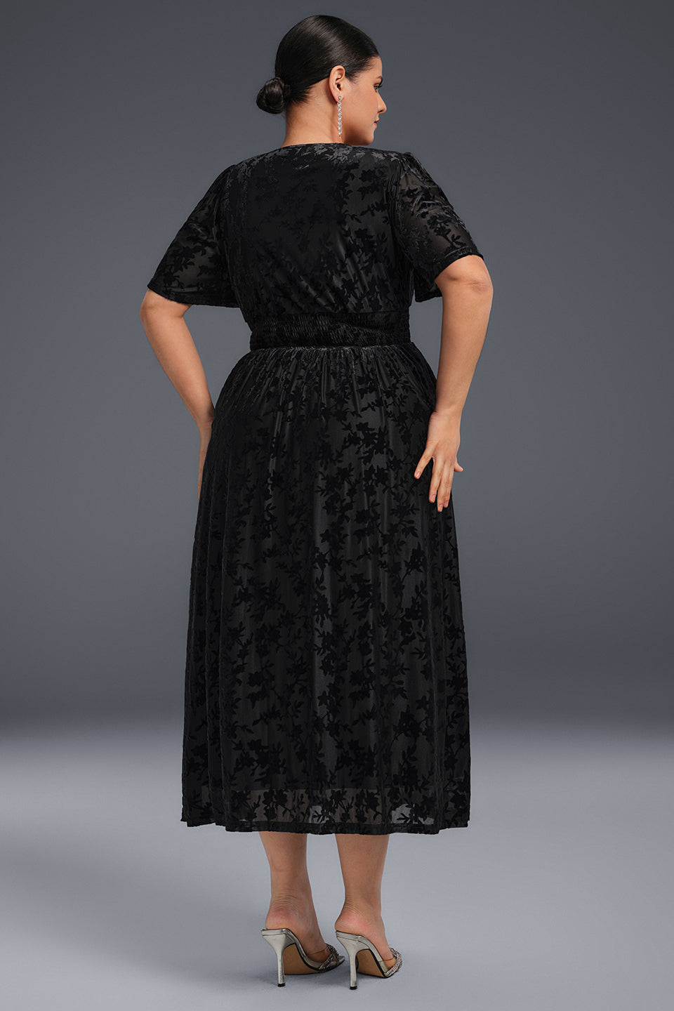 Curveins Plus Size Mauve Velvet Floral Maxi Dress