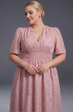 Curveins Plus Size V-Neck High-Waist Pleated Maxi Dress