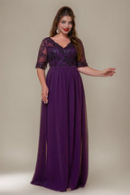Curveins Plus Size V-Neck Sequin Floral Patchwork Maxi Dress