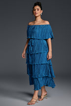 Curveins Plus Size Off-Shoulder Pleated Tiered Maxi Dress
