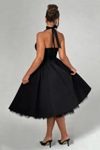 Curveins Plus Size Halter Neck Spaghetti Strap Sleeveless Puff Skirt Midi Dress