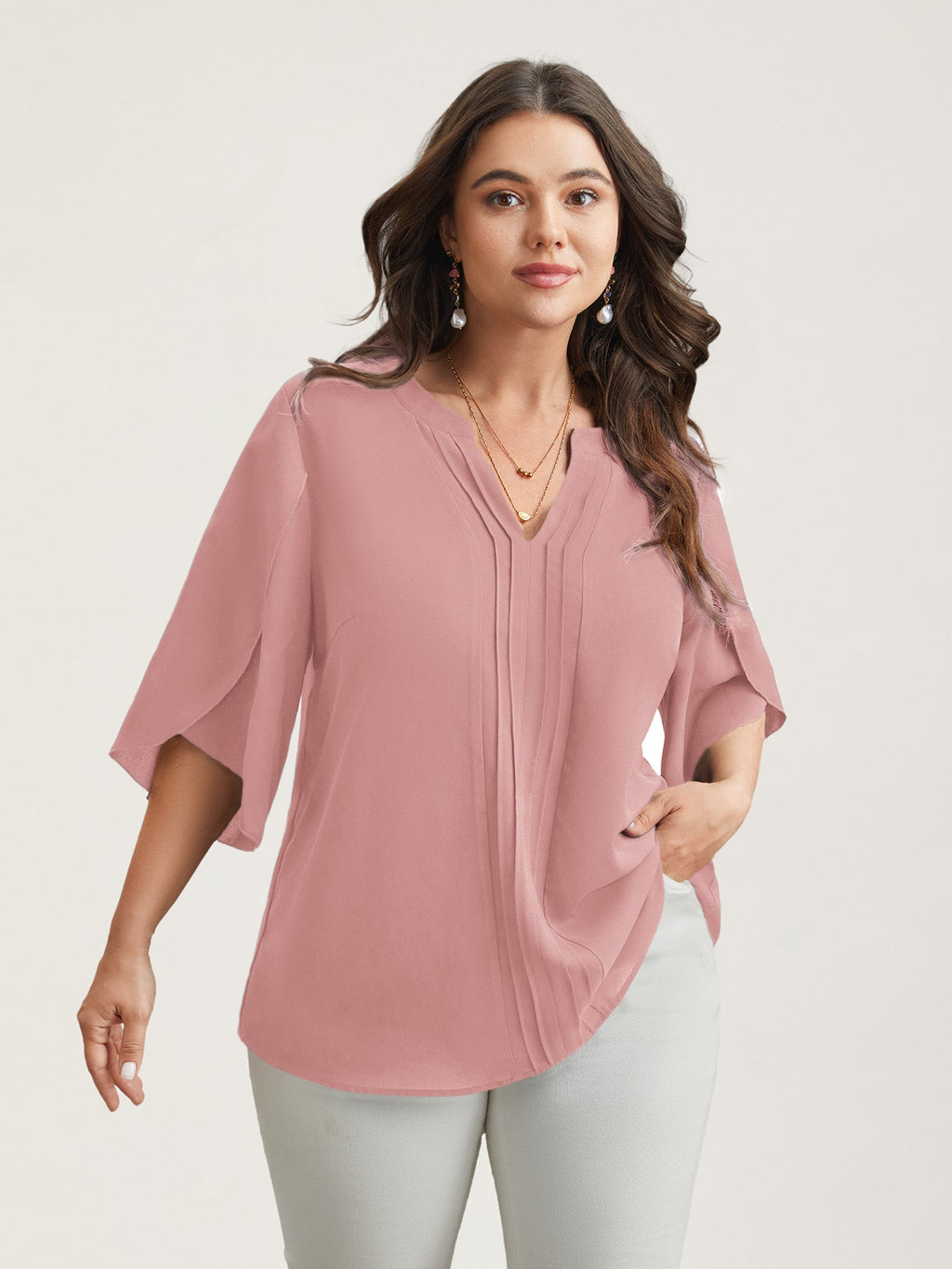 Petal Sleeve Toothpick Pleats Shirt