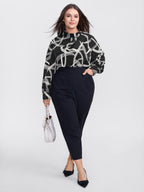 Abstract Print Drape Neckline Blouse