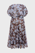 Curveins Plus Size V Neck Puff Sleeve Waist Defining Floral Print Elegant Maxi Dress