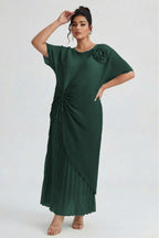 Curveins Plus Size Round Neck Short Sleeve Robe and Wide-Leg Pants Set