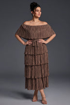 Curveins Plus Size Off-Shoulder Pleated Tiered Maxi Dress