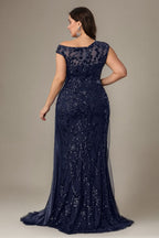 Curveins Plus Size One Shoulder Sleeveless Embroidered Sequin Patchwork Bodycon Maxi Dress