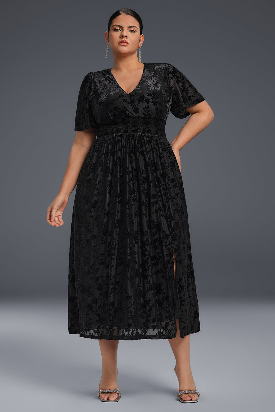 Curveins Plus Size Mauve Velvet Floral Maxi Dress