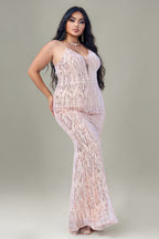 Curveins Plus Size V-Neck Spaghetti Strap Sleeveless Sequin Bodycon Maxi Dress