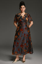 Curveins Plus Size Velvet Surplice Vintage Plain Maxi Dress