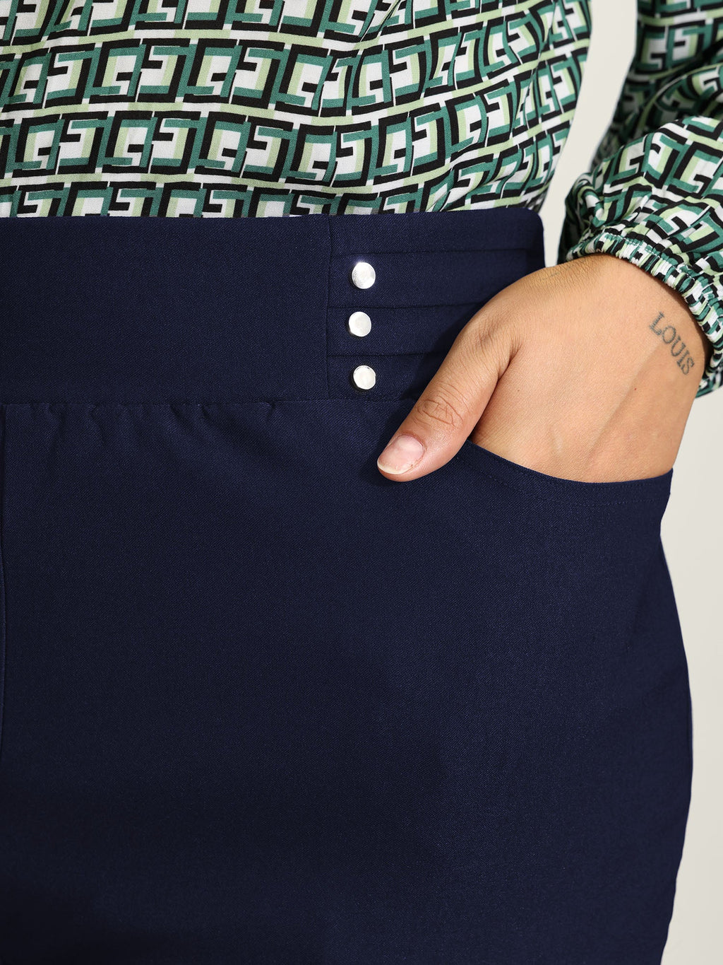 Rivets Wide Waistband Stretchy Pants