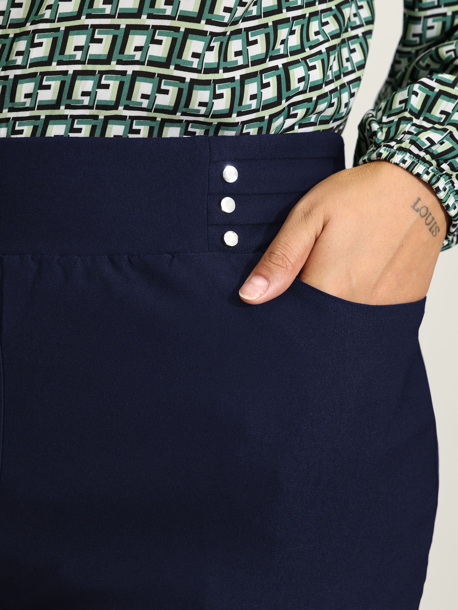 Rivets Wide Waistband Stretchy Pants
