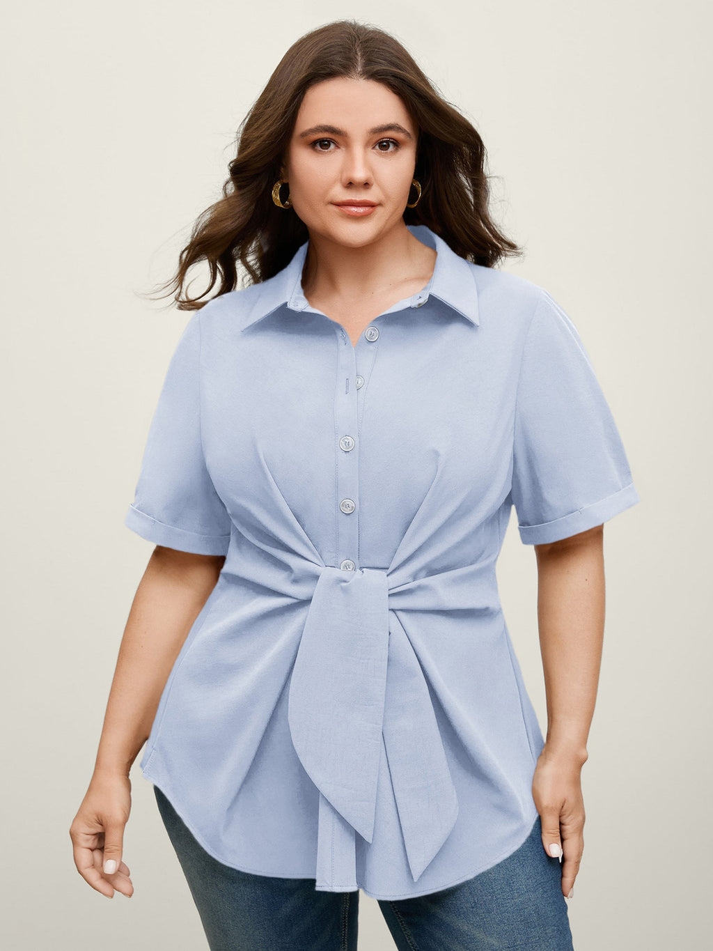 Knotted Front Asymmetrical Hem Blouse