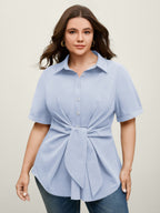 Knotted Front Asymmetrical Hem Blouse