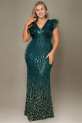 Curveins Elegant Curve Hugging V Neck Sleeveless Sequin Evening Gown
