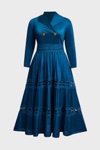 Curveins Plus Size Wrap Neck Long Sleeve Color Block Cinched Waist Maxi Dress