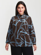 Abstract Print Drape Neckline Blouse