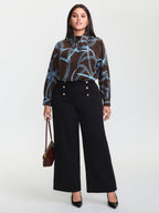 Abstract Print Drape Neckline Blouse