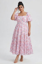 Curveins Plus Size Lantern Sleeves Square Neckline Floral Maxi Dress
