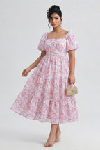 Curveins Plus Size Lantern Sleeves Square Neckline Floral Maxi Dress