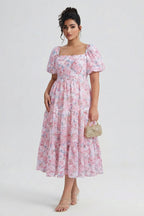 Curveins Plus Size Lantern Sleeves Square Neckline Floral Maxi Dress