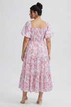 Curveins Plus Size Lantern Sleeves Square Neckline Floral Maxi Dress