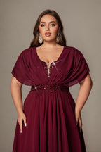 Curveins Plus Size V-Neck Short Sleeve Asymmetrical A-Line Maxi Dress