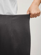Solid Elastic Waist Pleated Wide Leg Pants