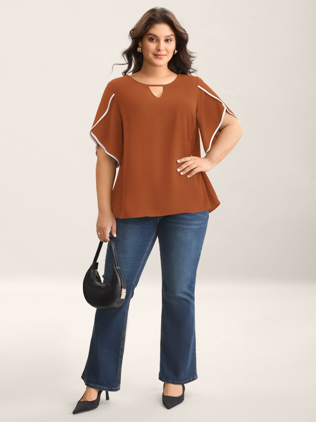 Color Contrast Petal Sleeve Shirt