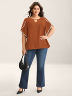 Color Contrast Petal Sleeve Shirt