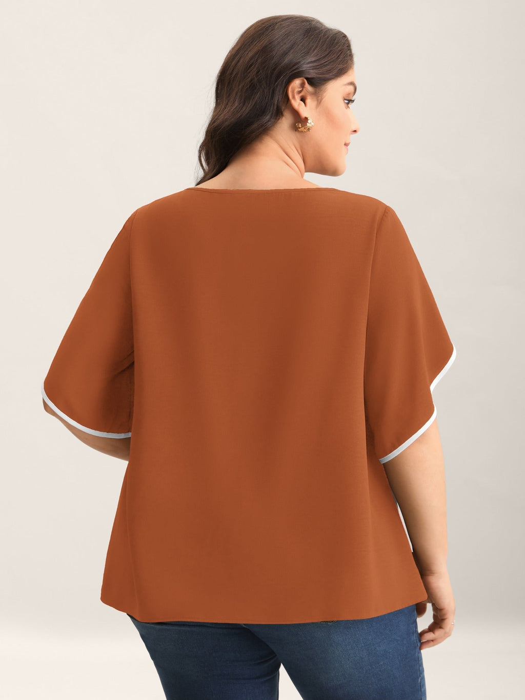 Color Contrast Petal Sleeve Shirt