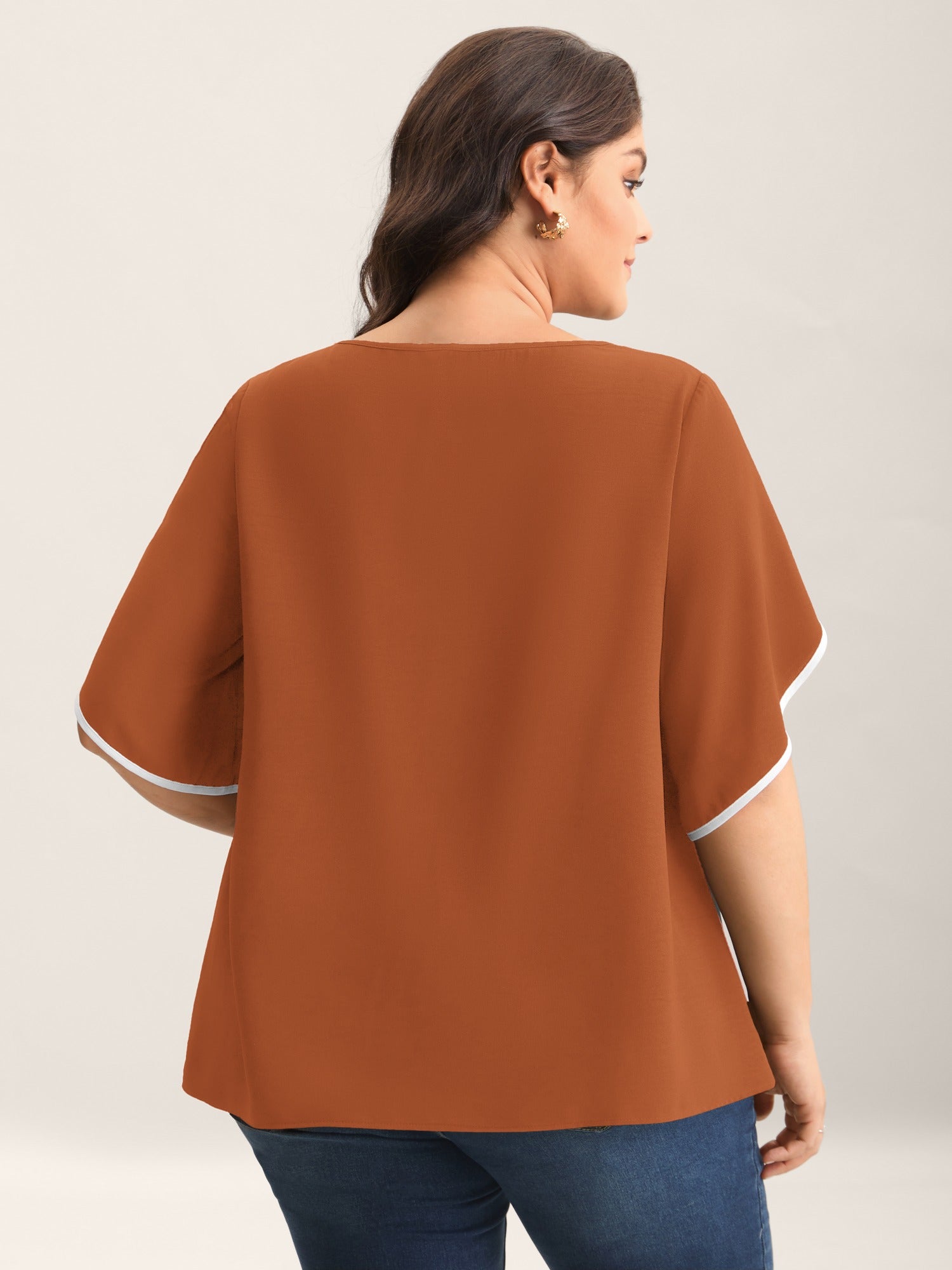 Color Contrast Petal Sleeve Shirt