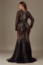 Curveins Plus Size Round Neck Long Sleeve Sequin Bodycon Maxi Dress