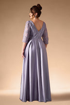 Curveins Plus Size Elegant V-Neck Embroidery Half-Sleeve Slimming Maxi Dress