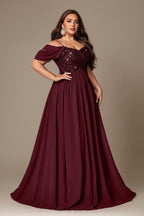 Curveins Plus Size Off-Shoulder Short Sleeve A-Line Maxi Dress
