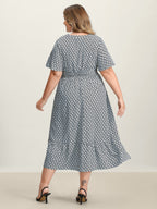 Geometric Print Waist-Cinched Tiered Midi Dress