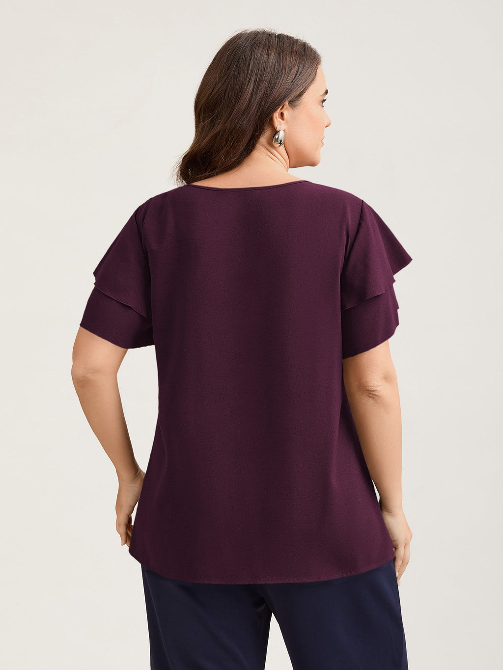 Toothpick Pleat Layered Flutter Sleeve Blouse