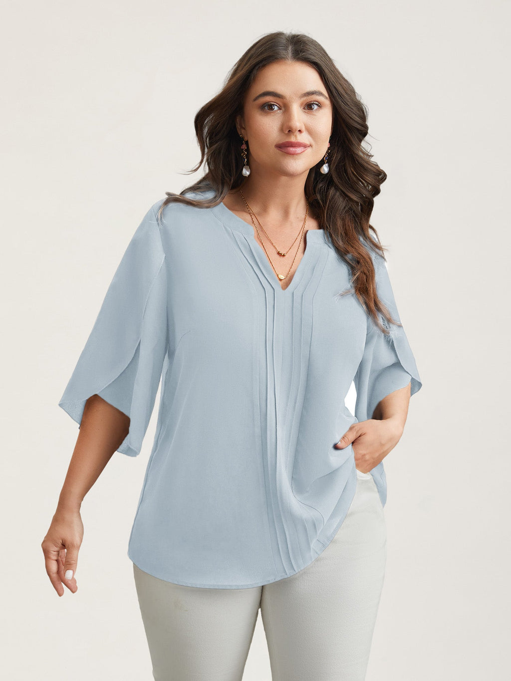 Petal Sleeve Toothpick Pleats Shirt