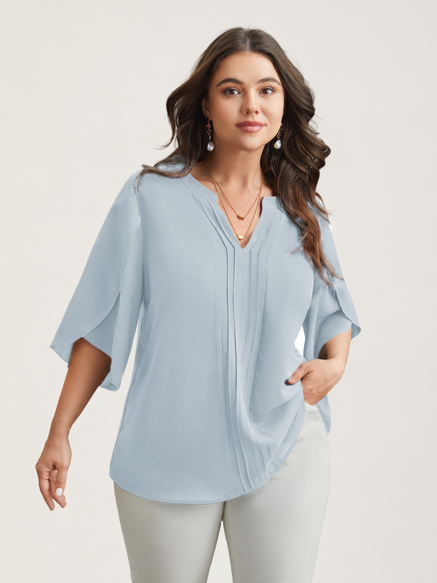 Petal Sleeve Toothpick Pleats Shirt