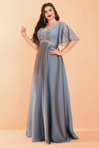 Curveins Plus Size V-Neck Batwing Sleeve Patchwork Maxi Dress
